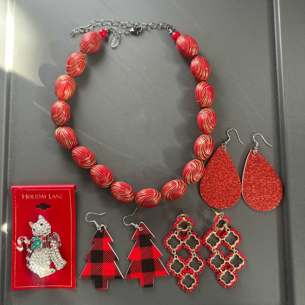 Bundle of NWOT Red/Gold Holiday Costume Jewelry